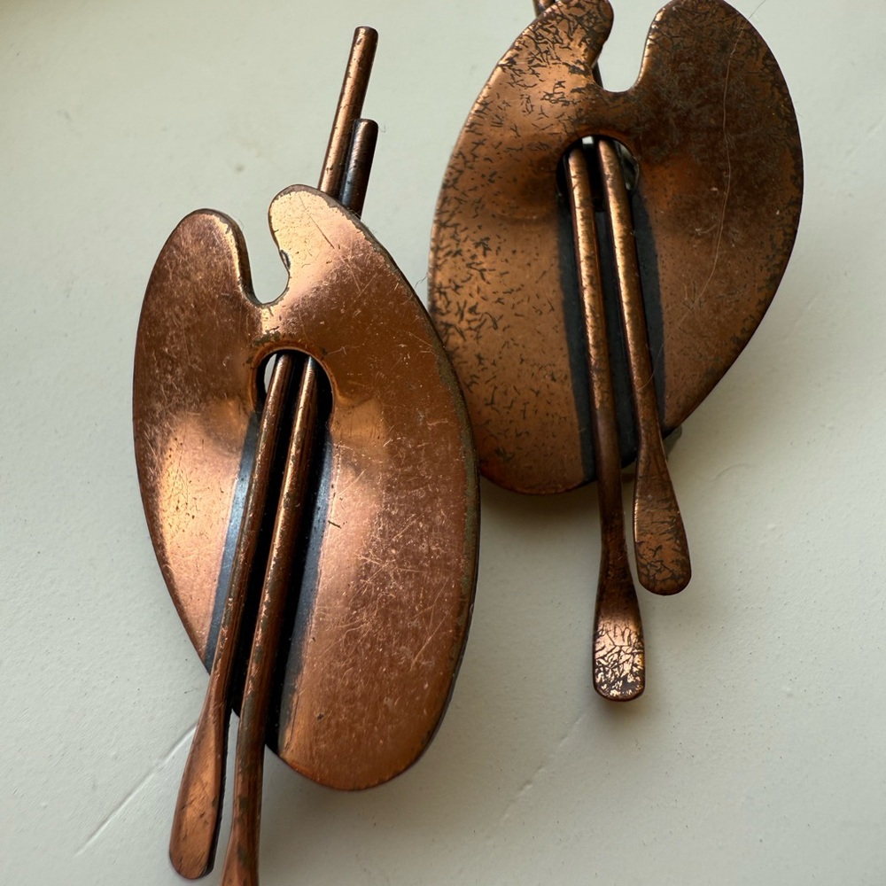 1950’s Signed Renoir Paint Pallet Copper Clip-On Earrings